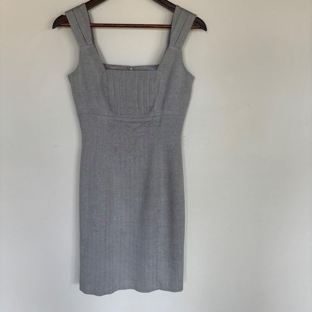 Antonio Melani Grey Herringbone‎ Wool Blend Sheath Dress Square Neck Size 0